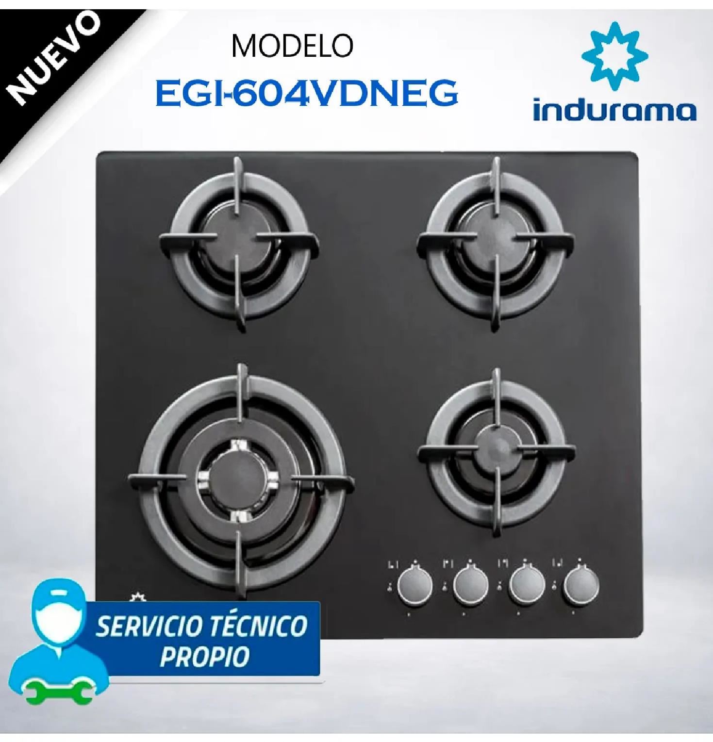 Cocina a Gas Empotrable INDURAMA EGI-604VDNEG 4 Hornillas - Negro